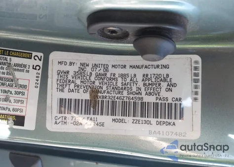 2006 Toyota Corolla Ce from USA, damaged, VIN 1NXBR32E46Z764598